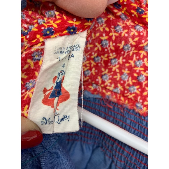 Vtg Miss Quality Elephant Balloon Prairie Dress Red Blue Floral Ruffled Sz 4 - Picture 3 of 4